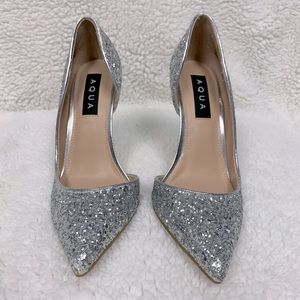 Aqua Silver Crystal D’Orsay Heels  Size 7